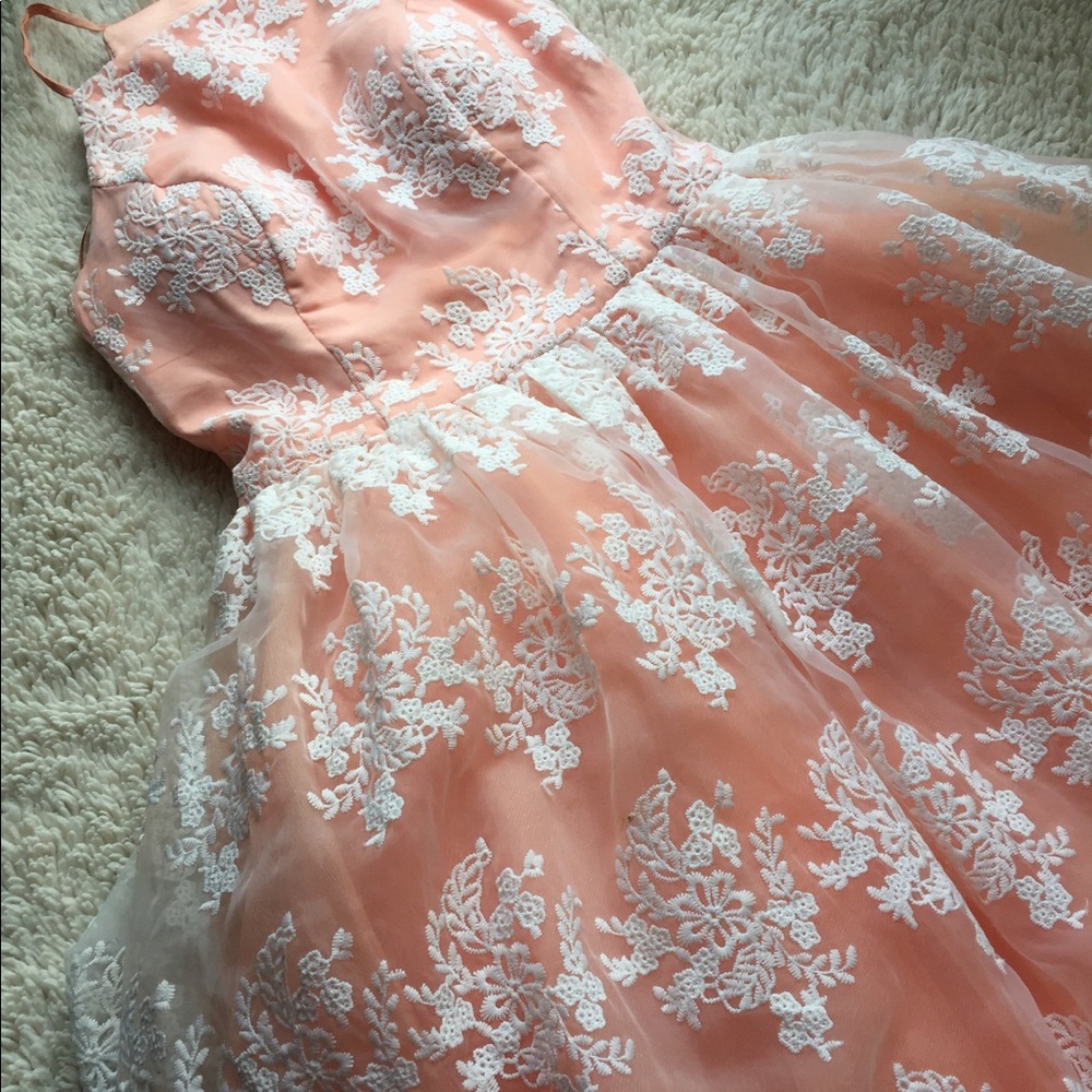 Gorgeous peach with white lace dress